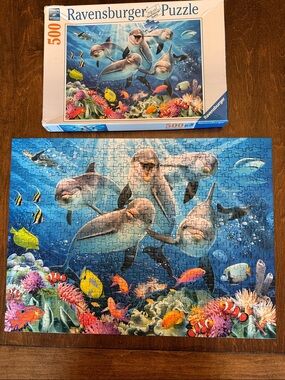 Ravensburger 500 piece puzzle “Dolphins in the Coral Reef” 2016 ocean Complete